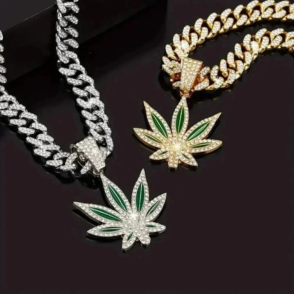 Rhinestone Leaf Pendant Necklace (Color: Gold or Silvery)